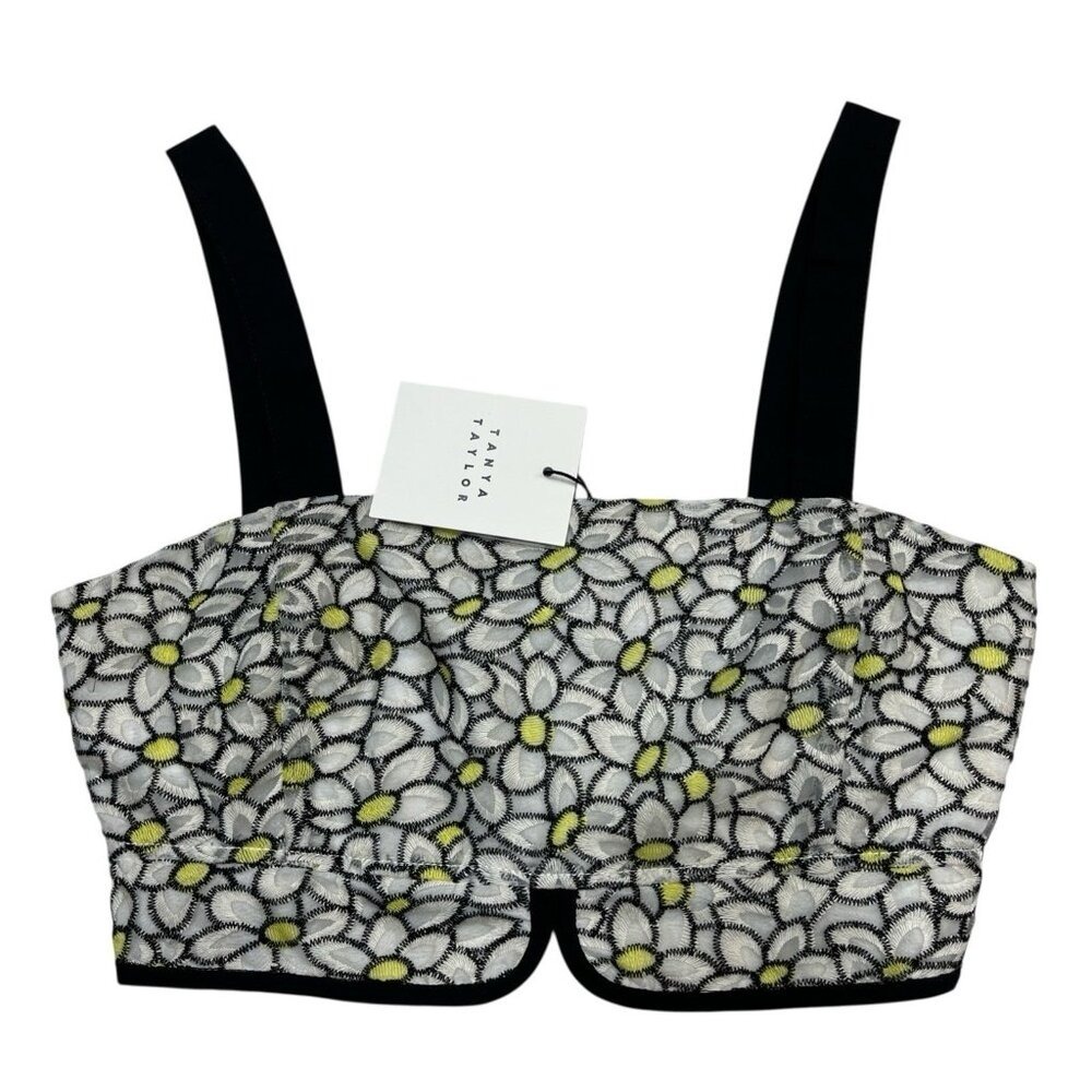 Tanya Taylor Top Embroidered Floral Daisy Crop Organza Size 4 Y2K Festival Boho‎
